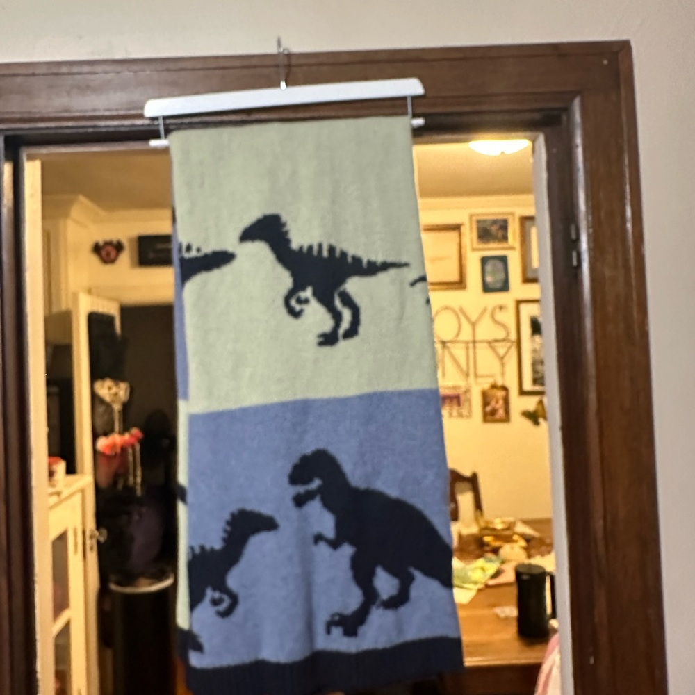 Tommy Bahama Dinosaur Blanket - Blue and Cream